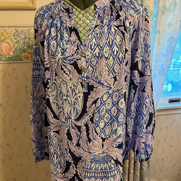 Lilly Pulitzer Tops - Lilly Pulitzer Elsa Lilac Verbana Silk Blouse Women’s Size Small